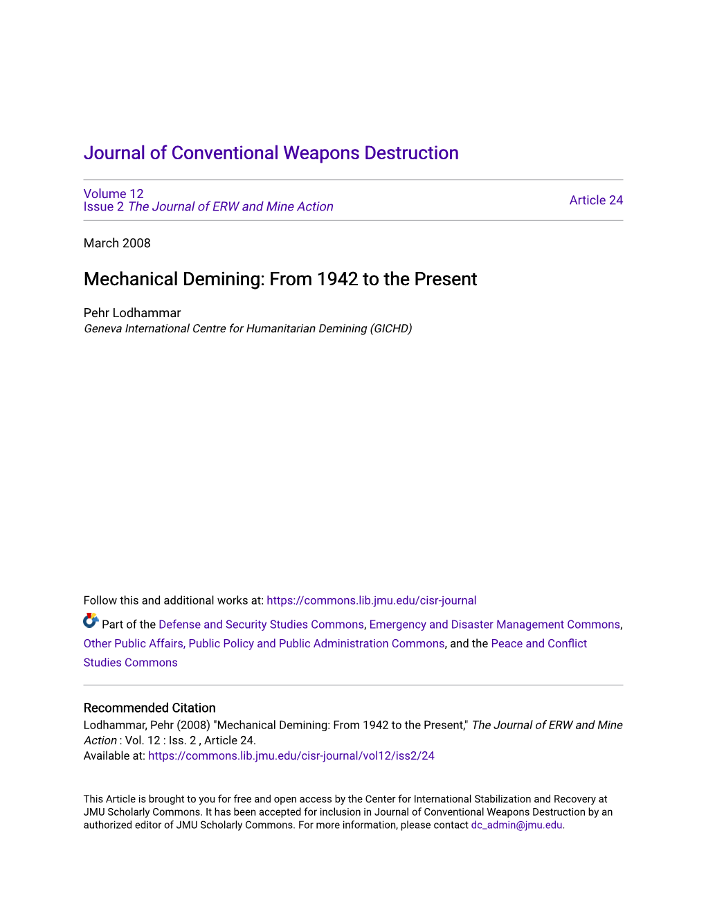 Mechanical Demining: from 1942 to the Present