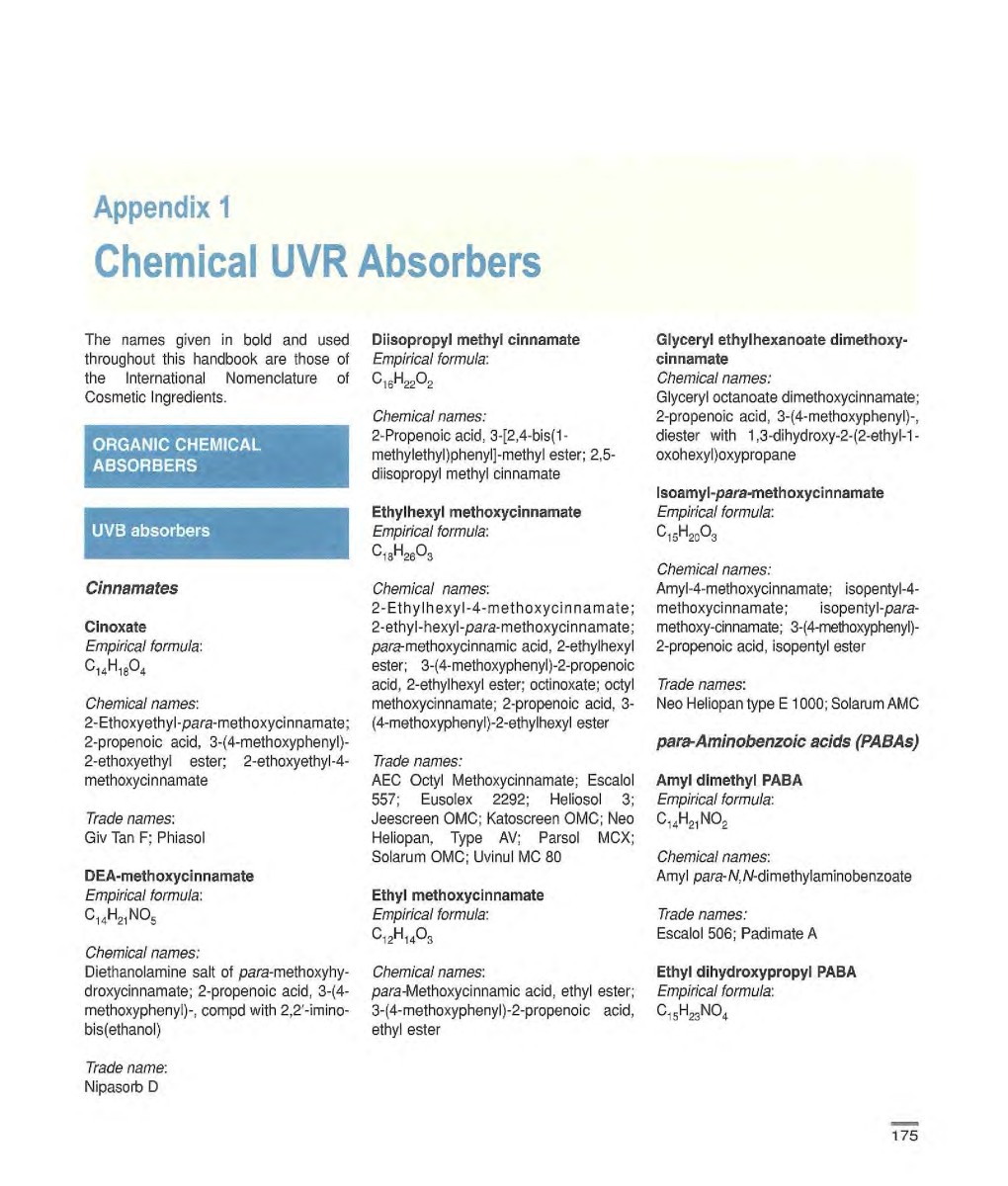 Chemical UVR Absorbers