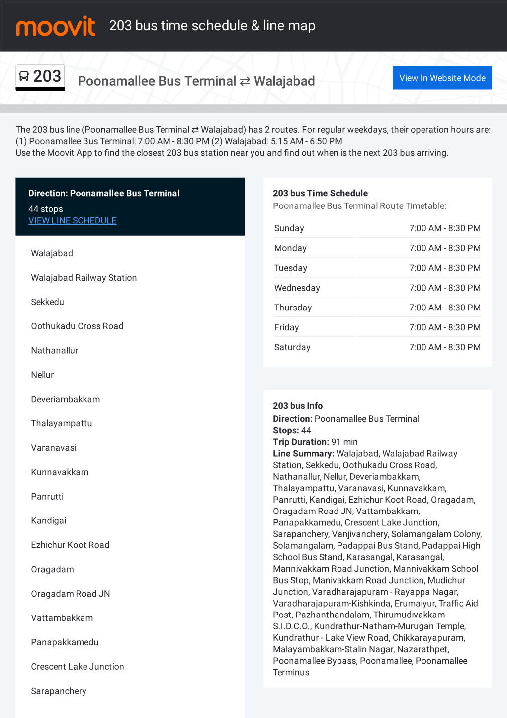 203 Bus Time Schedule & Line Route