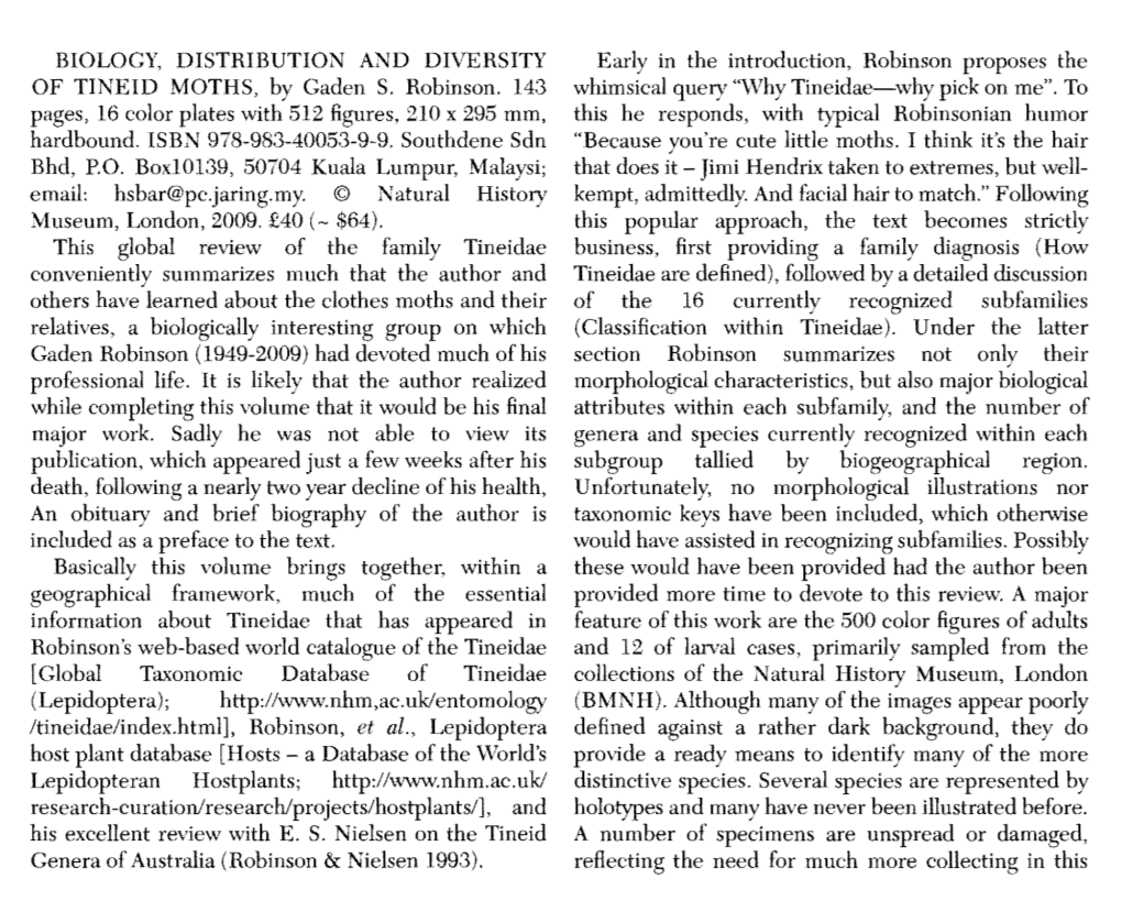 BIOLOGY, DISTRIBUTION and DIVERSITY of TINEID MOTHS, By