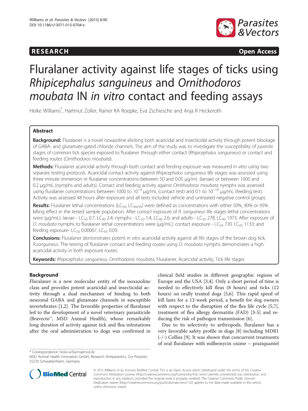 Fluralaner Activity Against Life Stages of Ticks Using Rhipicephalus