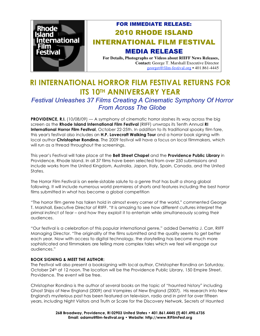 Ri International Horror Film Festival Returns for 2009