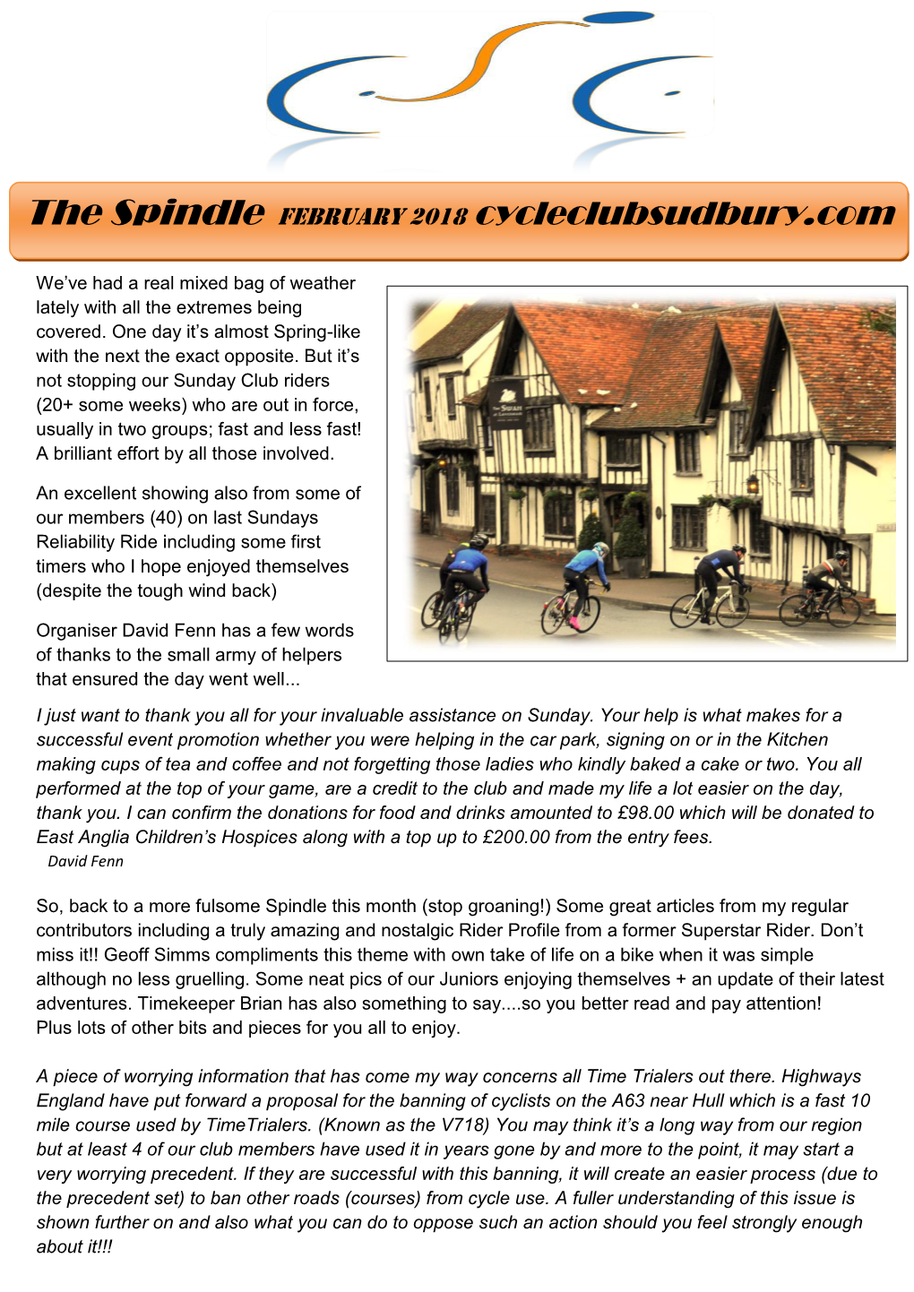The Spindle FEBRUARY 2018 Cycleclubsudbury.Com