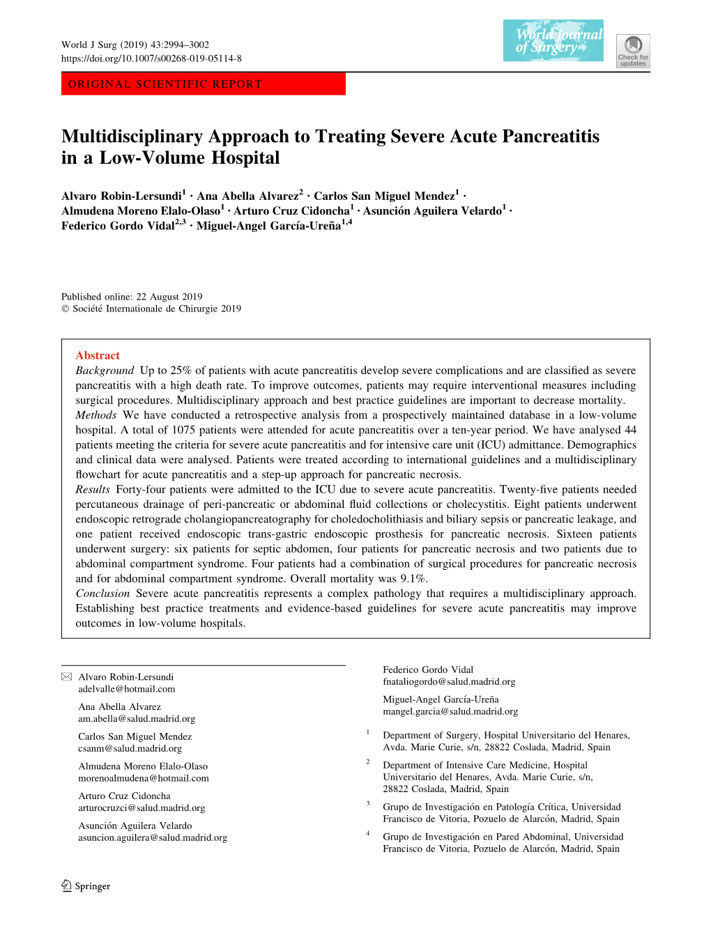 Multidisciplinary Approach to Treating Severe Acute Pancreatitis in a Low-Volume Hospital