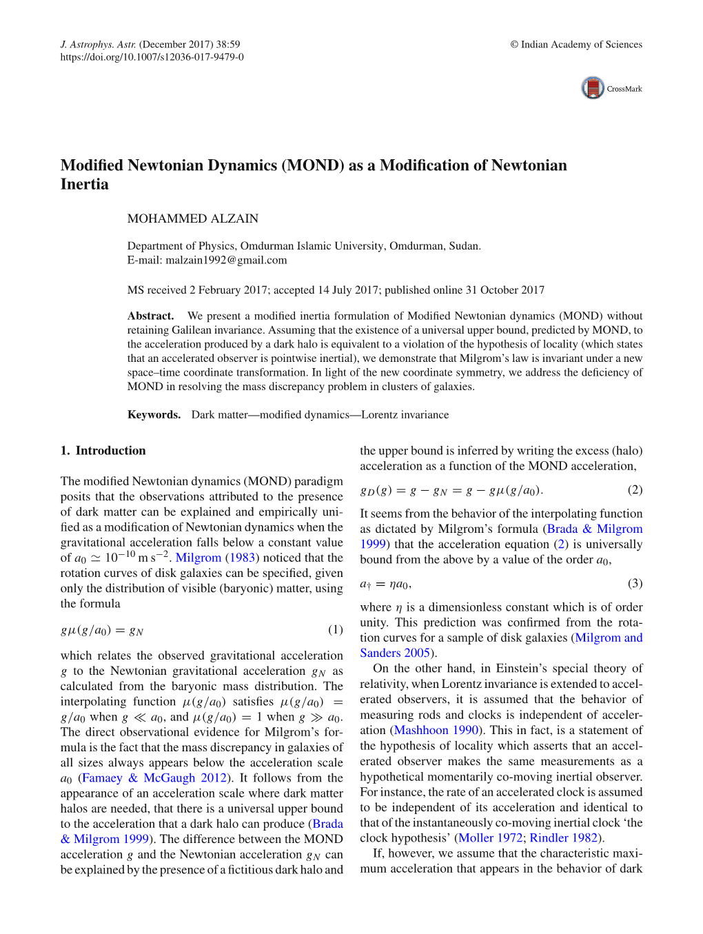 Modified Newtonian Dynamics