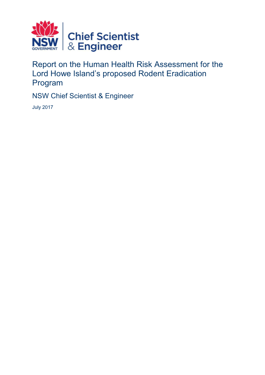 Report on the Human Health Risk Assessment for the Lord Howe Island’S Proposed Rodent Eradication Program NSW Chief Scientist & Engineer