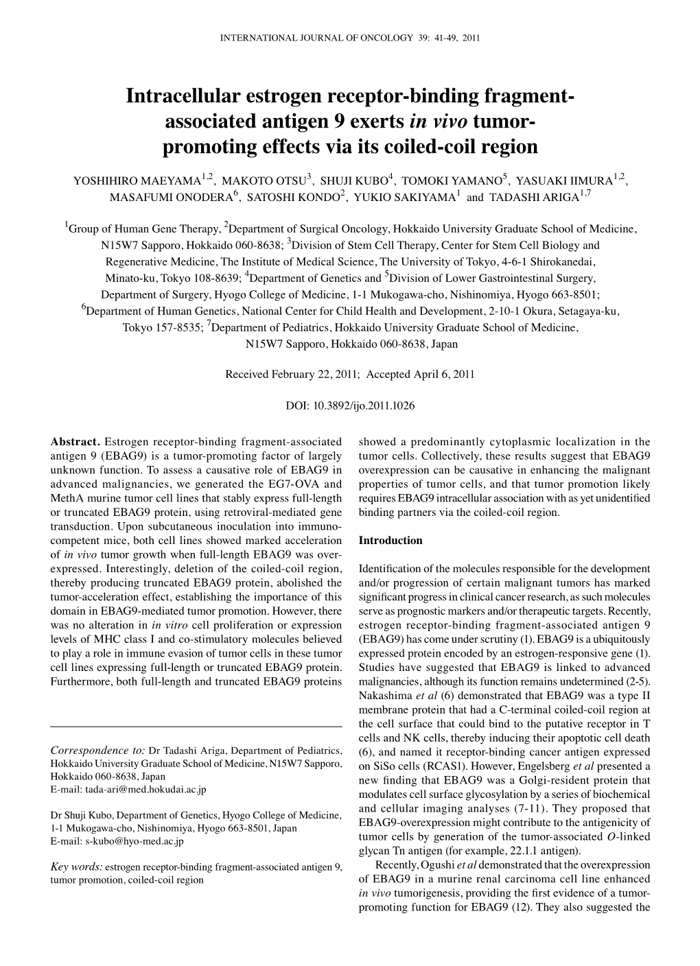 Associated Antigen 9 Exerts in Vivo Tumor- Promoting Effects Via Its Coiled-Coil Region