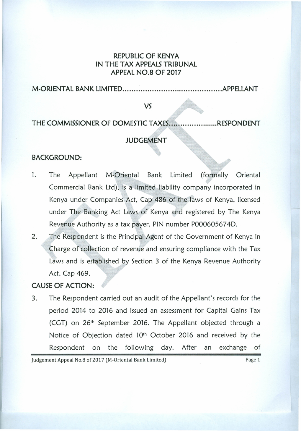 M-Oriental Bank Limited V Commissioner of Domestic Taxes