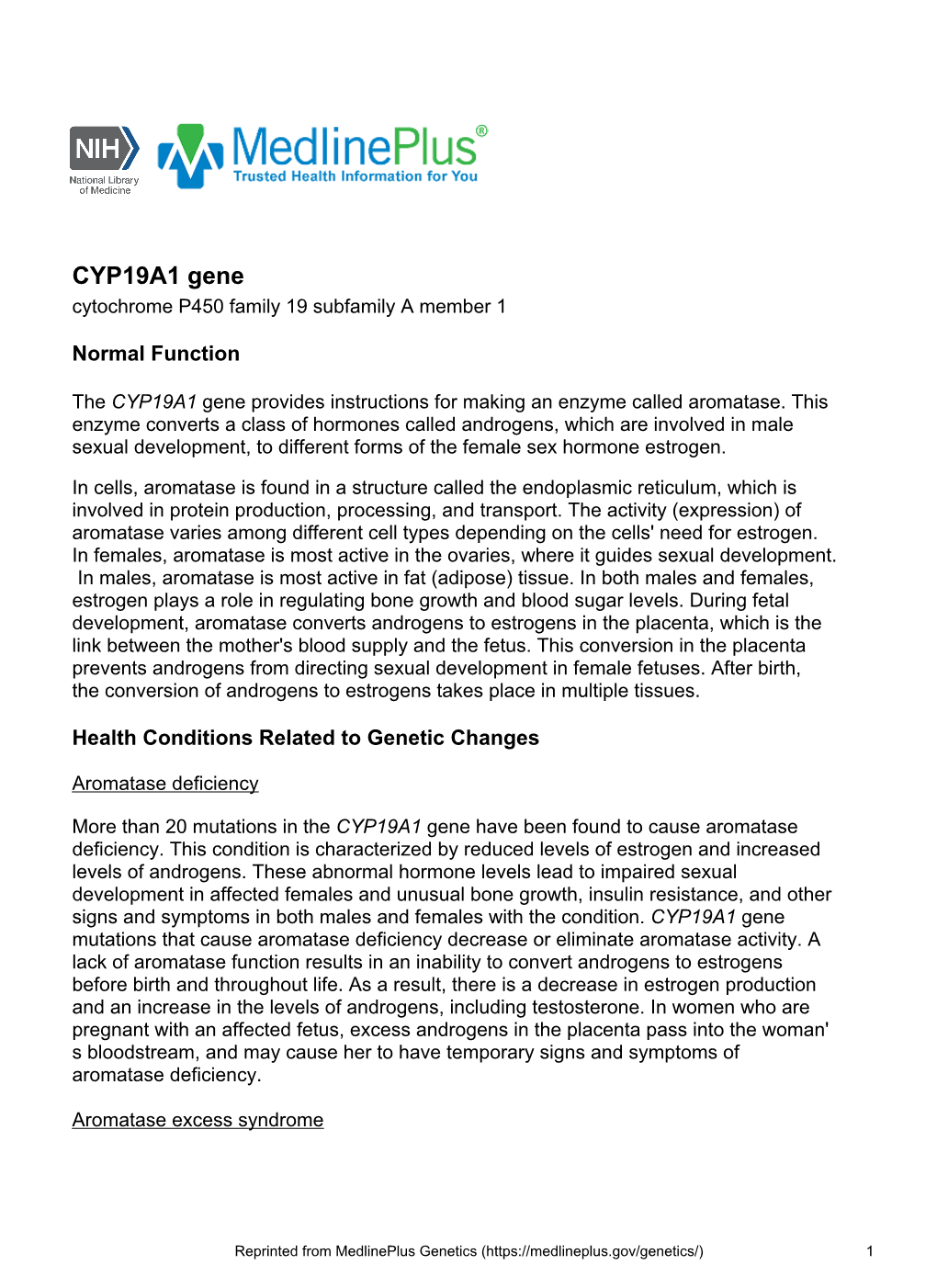 CYP19A1 Gene Cytochrome P450 Family 19 Subfamily a Member 1