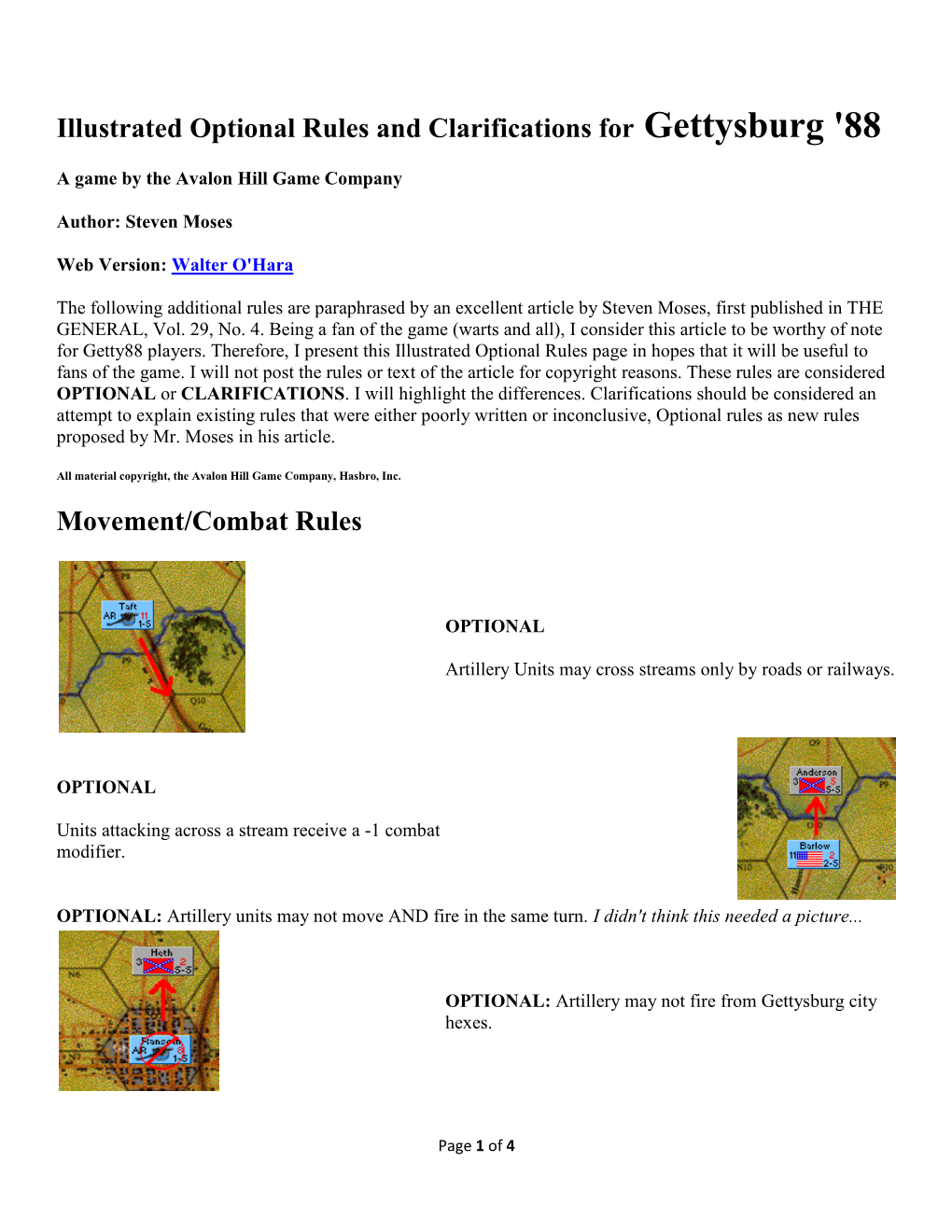 Illustrated Optional Rules and Clarifications for Gettysburg '88