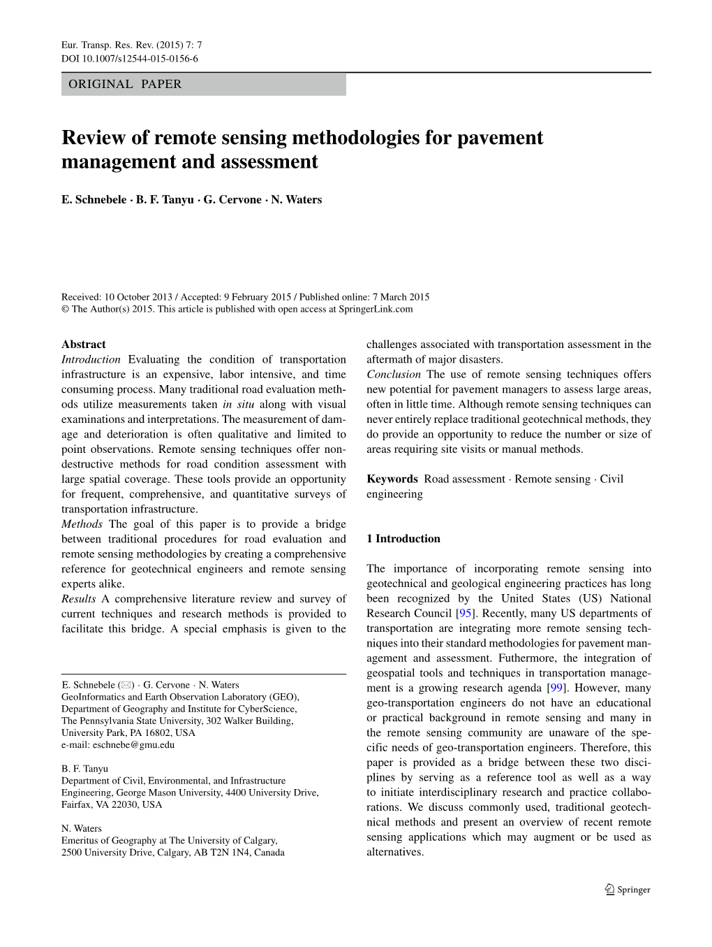 Review of Remote Sensing Methodologies for Pavement Management and Assessment