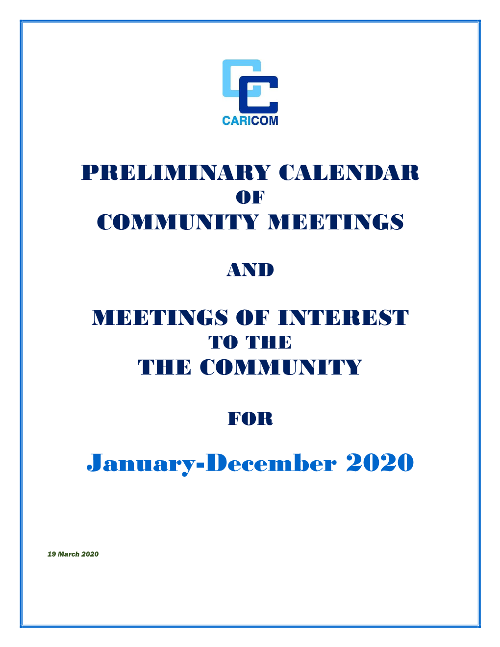 Calendar of Meetings