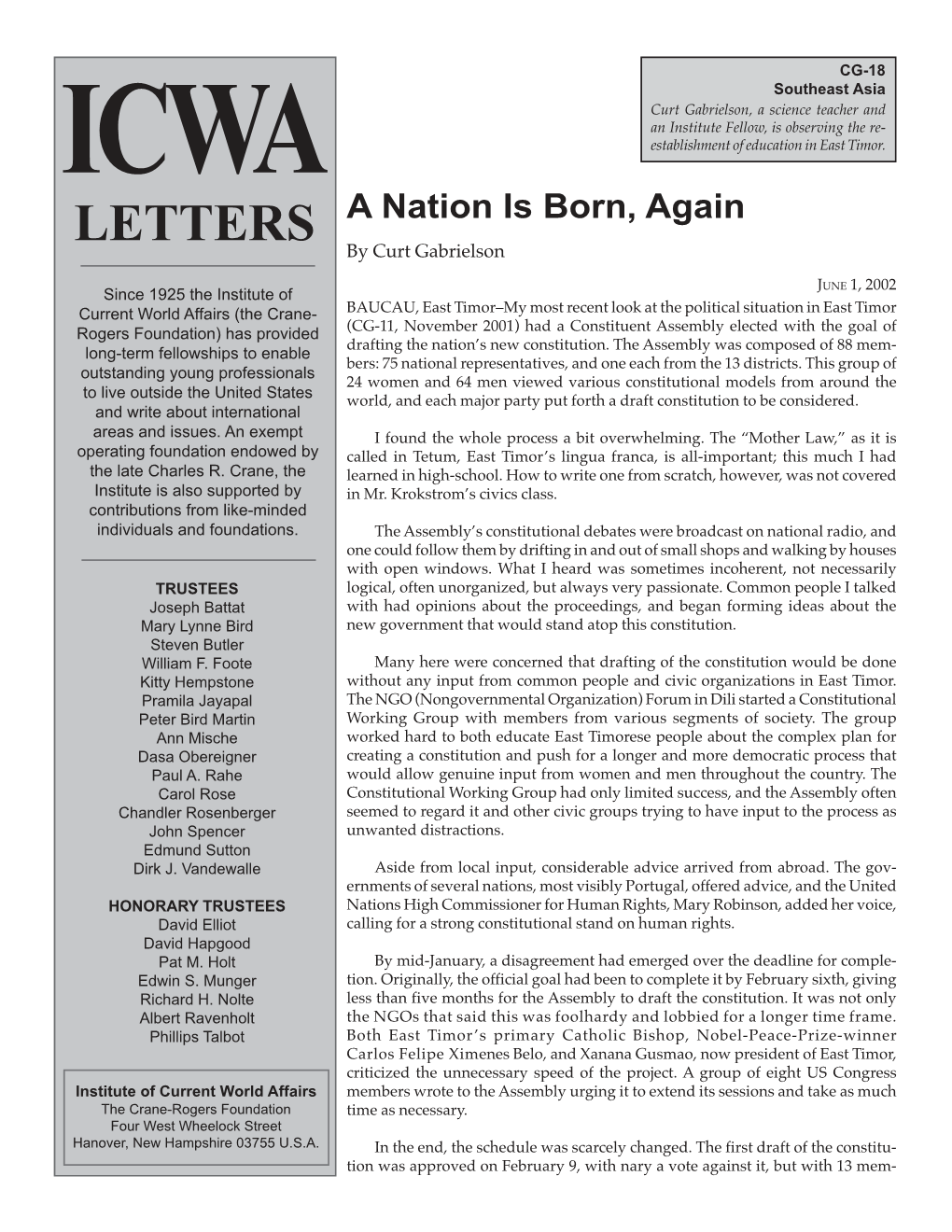 A Nation Is Born, Again by Curt Gabrielson