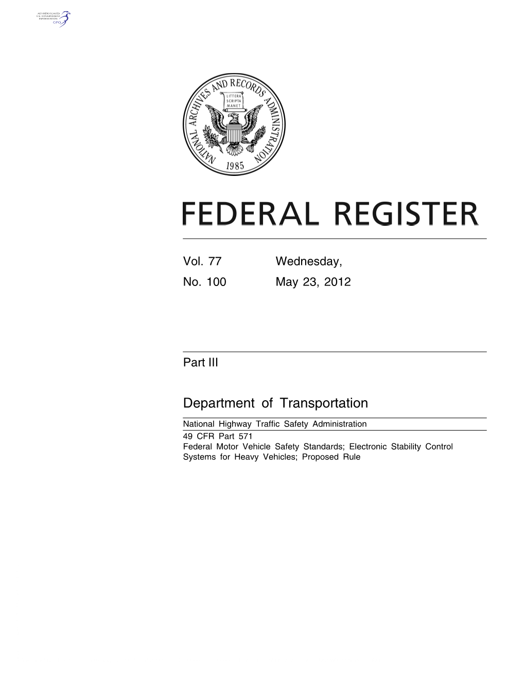 Electronic Stability Control Systems for Heavy Vehicles; Proposed Rule