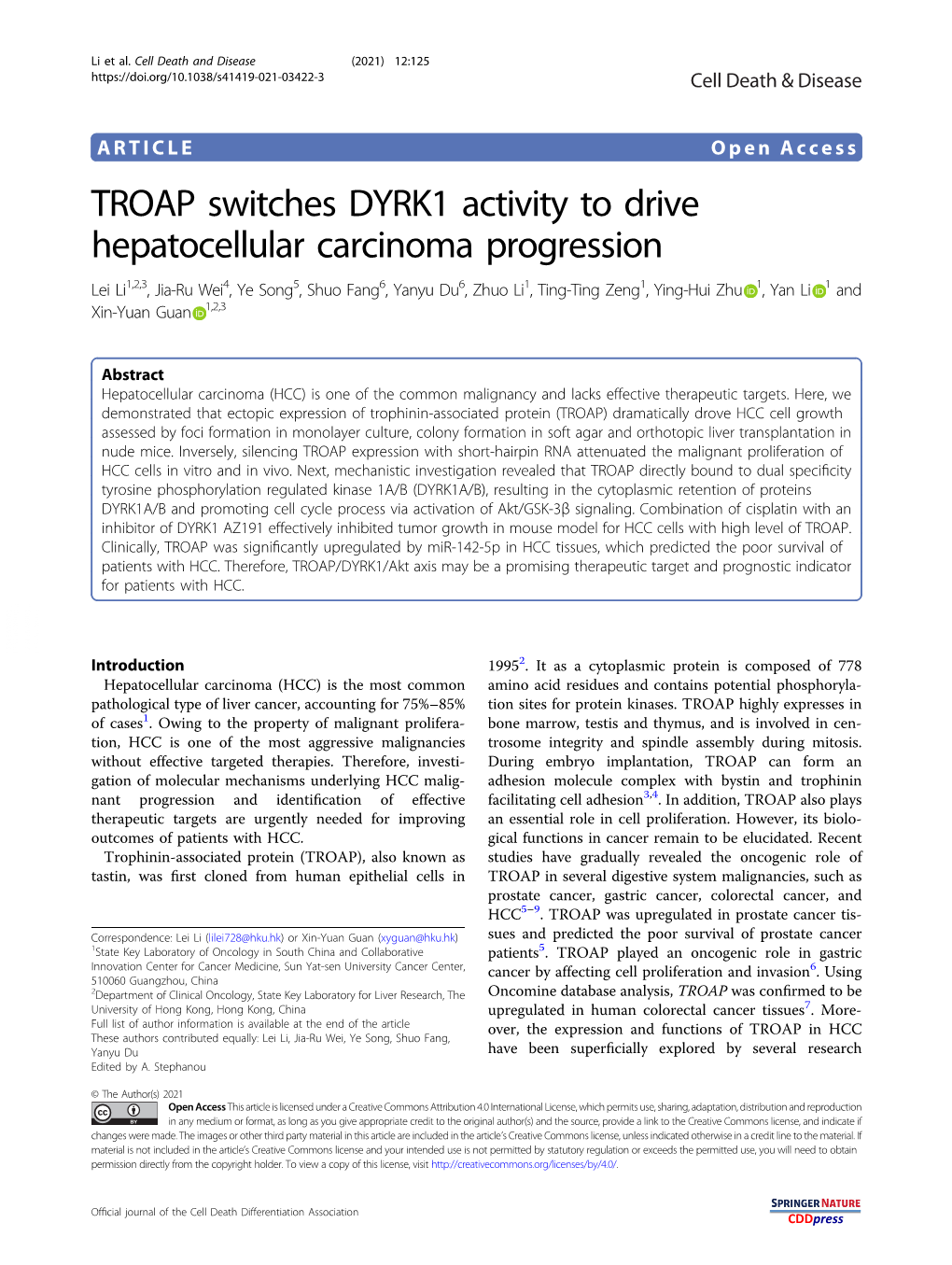 TROAP Switches DYRK1 Activity to Drive Hepatocellular Carcinoma