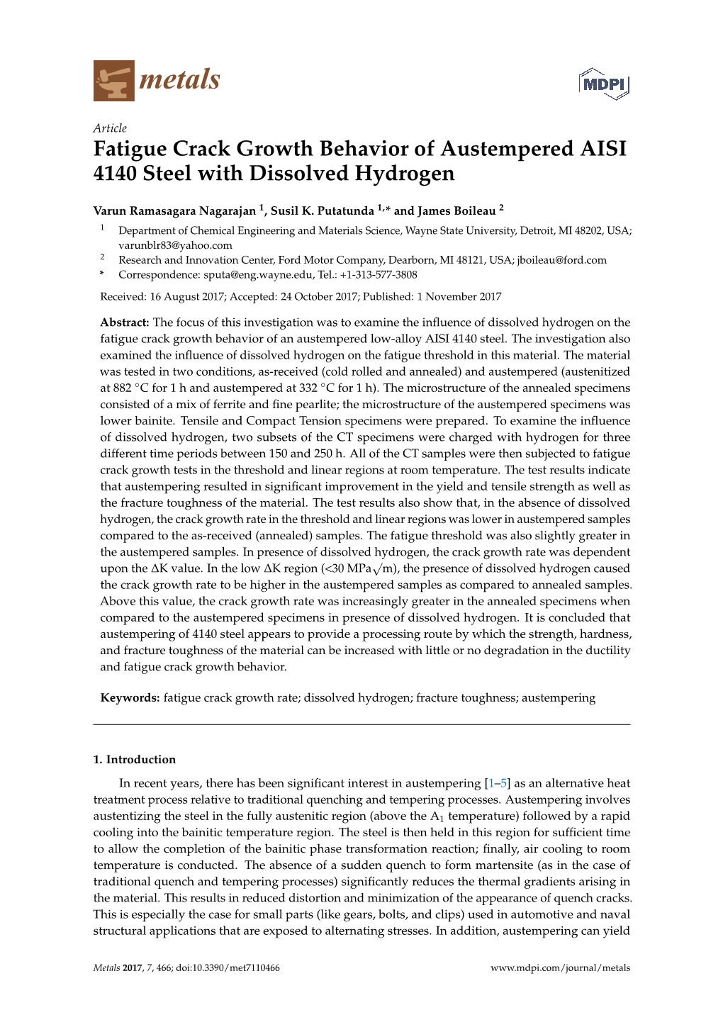 Fatigue Crack Growth Behavior of Austempered AISI 4140 Steel with Dissolved Hydrogen