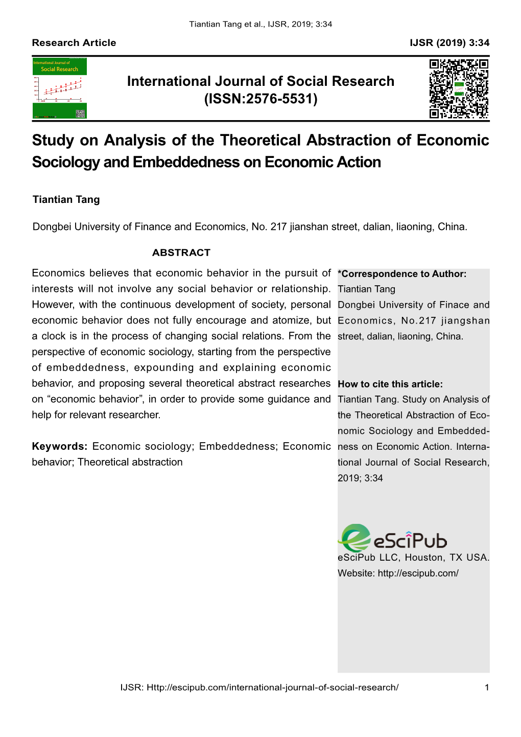 Study on Analysis of the Theoretical Abstraction of Economic Sociology and Embeddedness on Economic Action