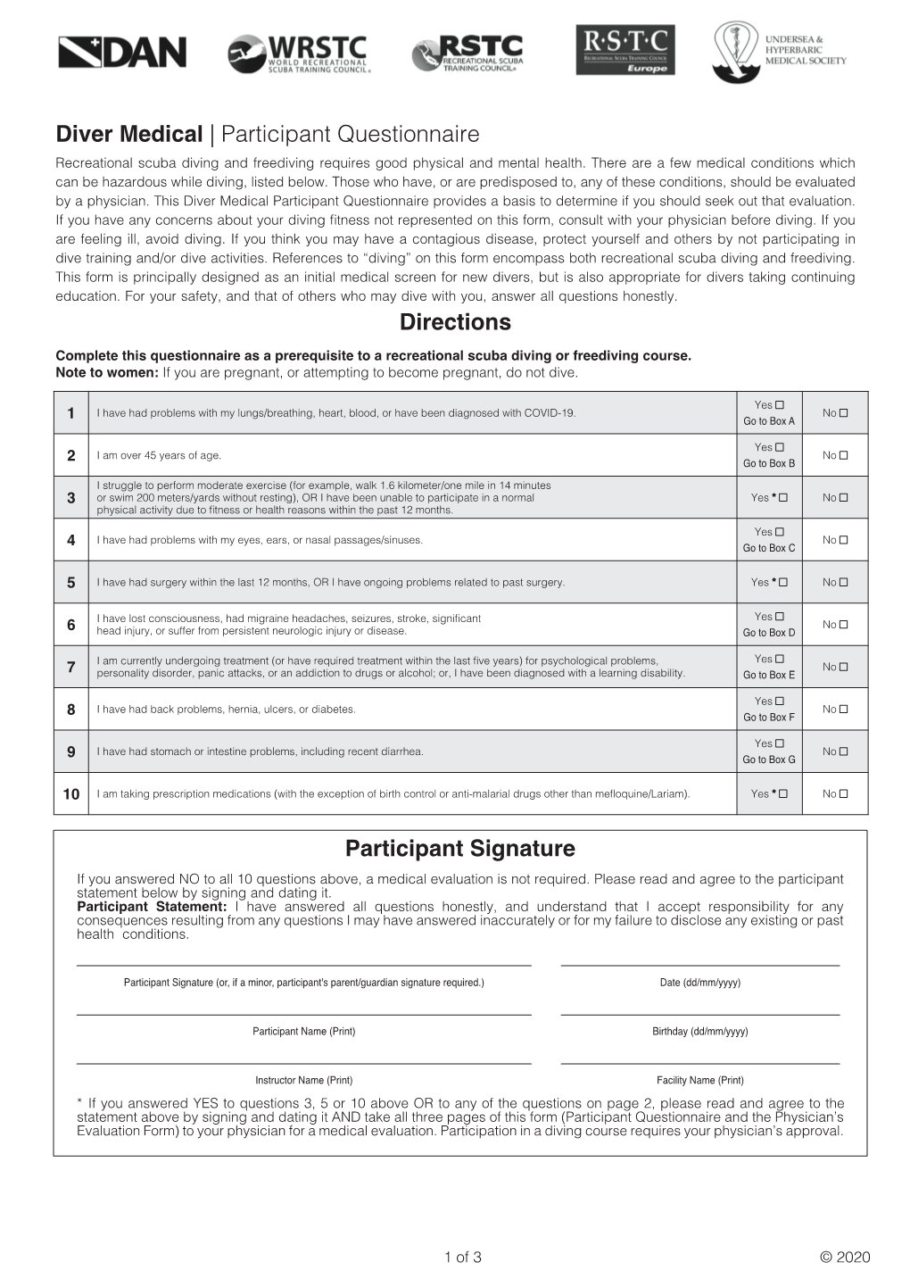 Diver Medical | Participant Questionnaire Directions