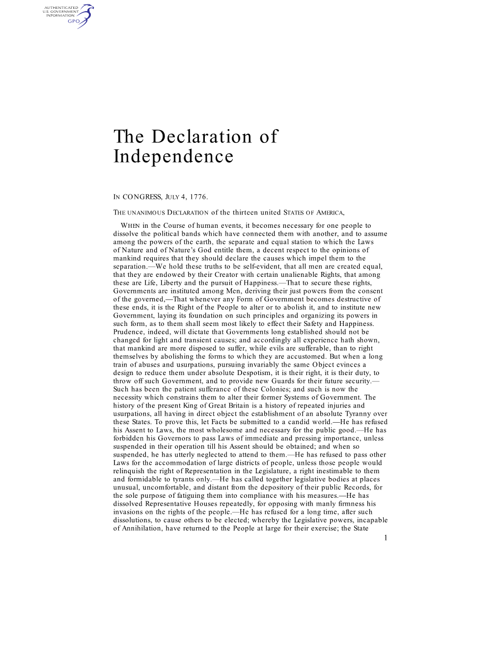 The Declaration of Independence