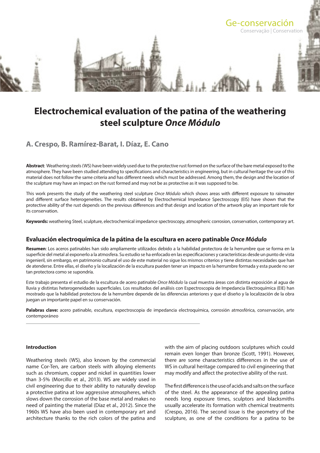 Electrochemical Evaluation of the Patina of the Weathering Steel Sculpture Once Módulo