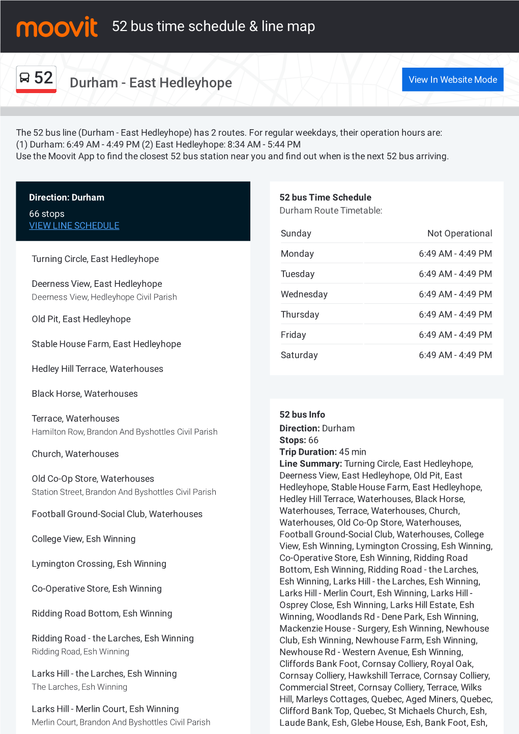 52 Bus Time Schedule & Line Route