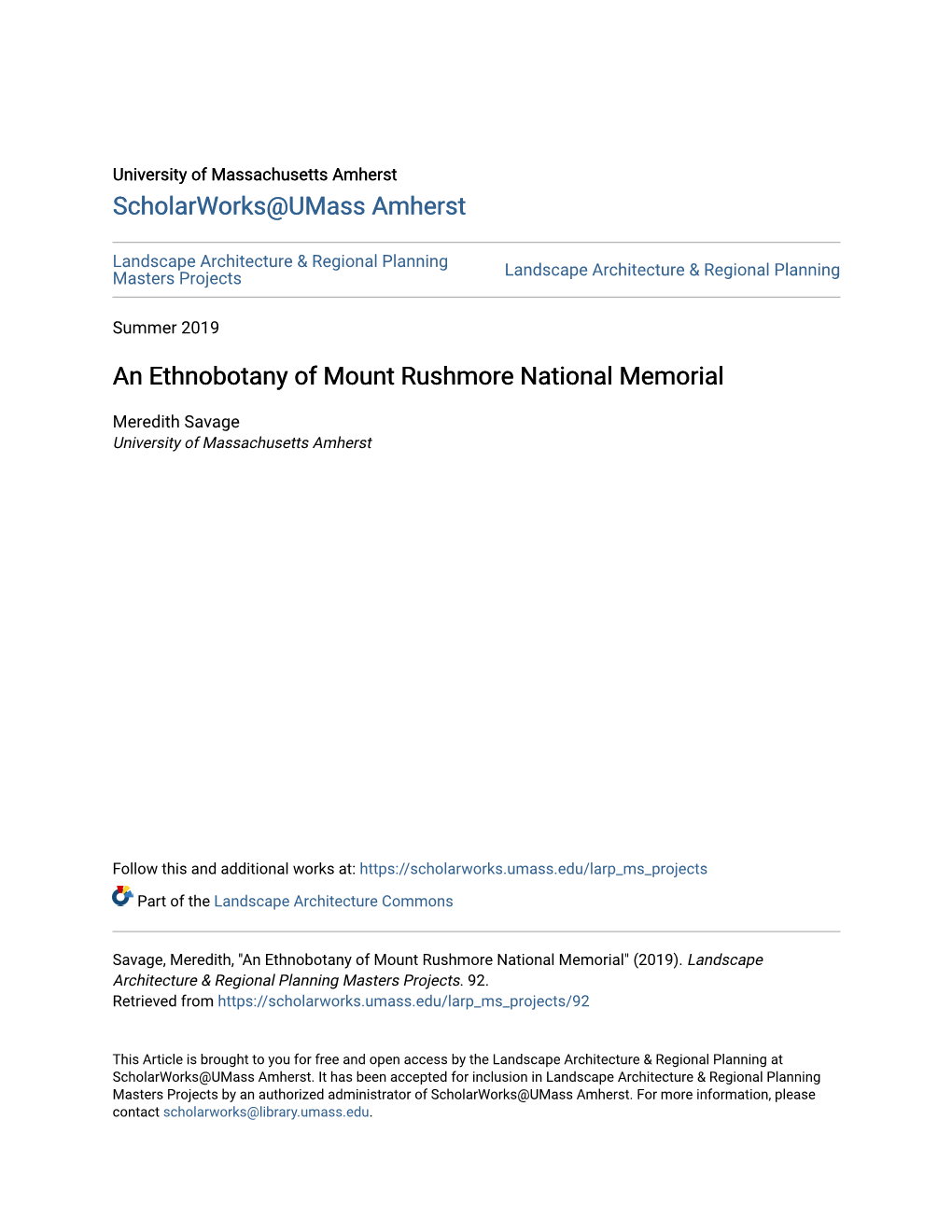 An Ethnobotany of Mount Rushmore National Memorial