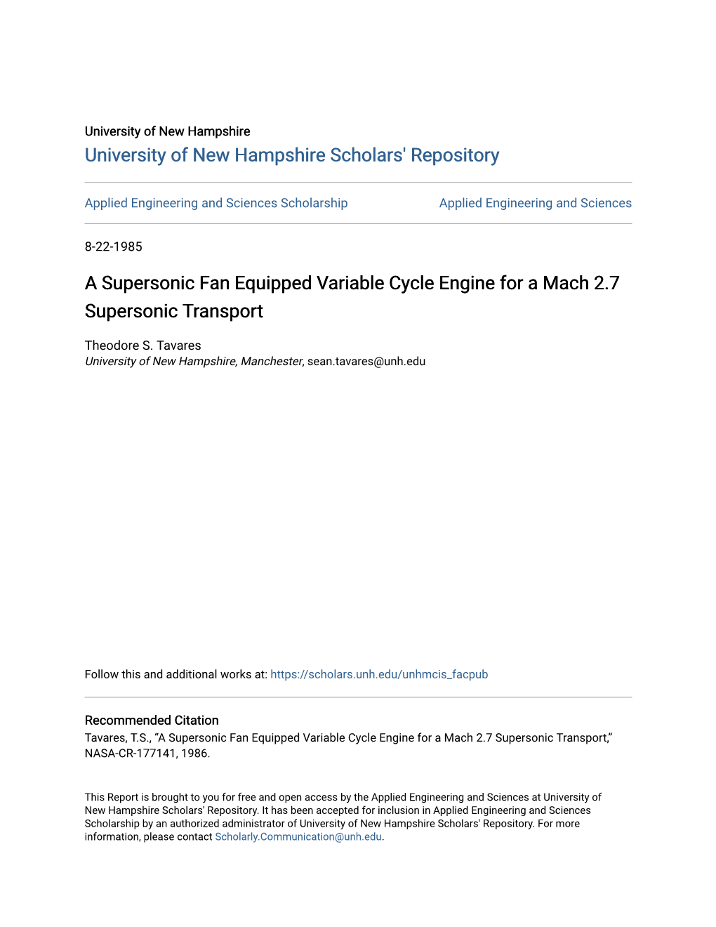 A Supersonic Fan Equipped Variable Cycle Engine for a Mach 2.7 Supersonic Transport