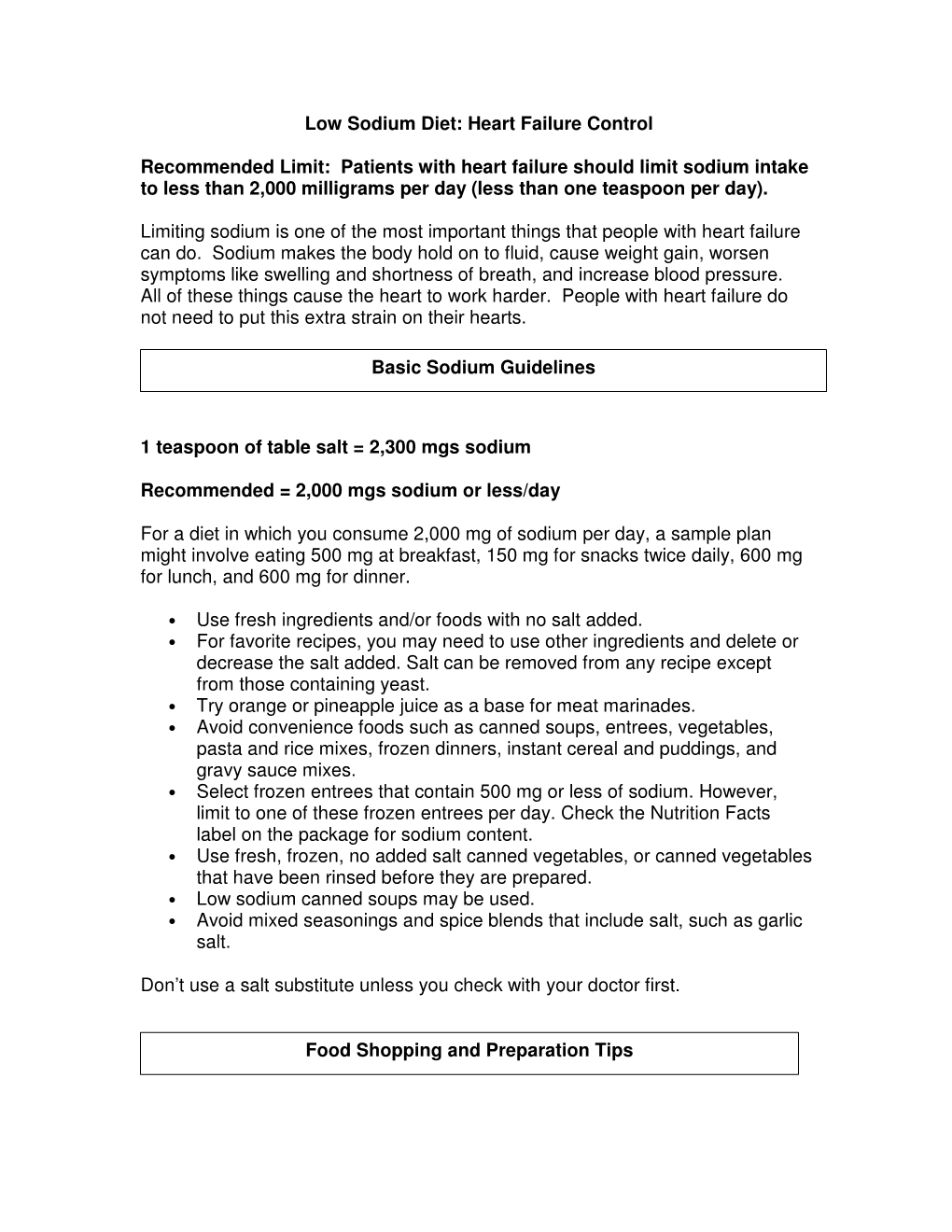 Low Sodium Diet: Heart Failure Control Recommended Limit