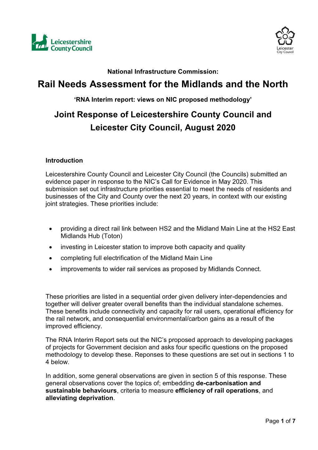 Rail Needs Assessment for the Midlands and the North