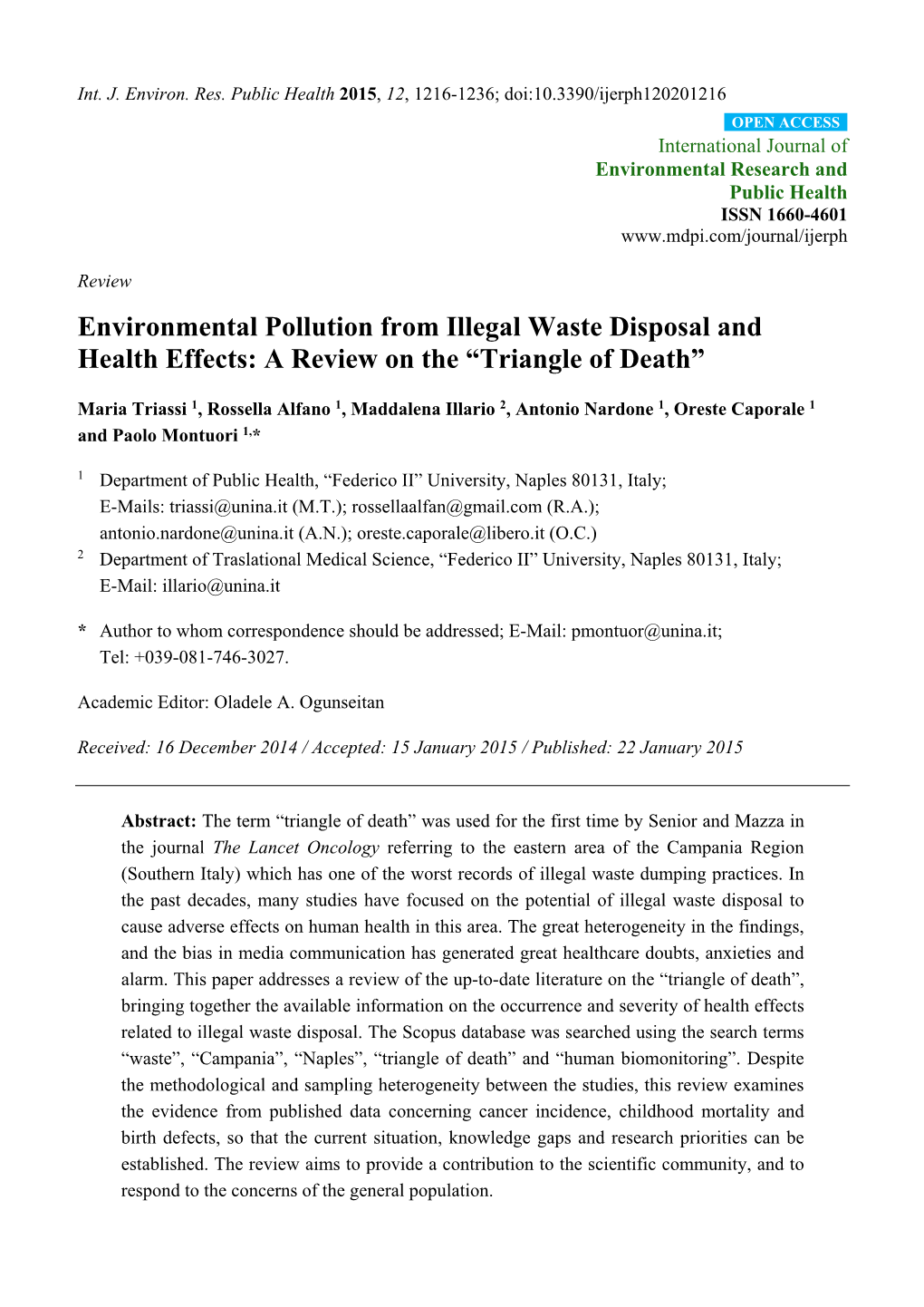 Environmental Pollution from Illegal Waste Disposal and Health Effects: a Review on the “Triangle of Death”