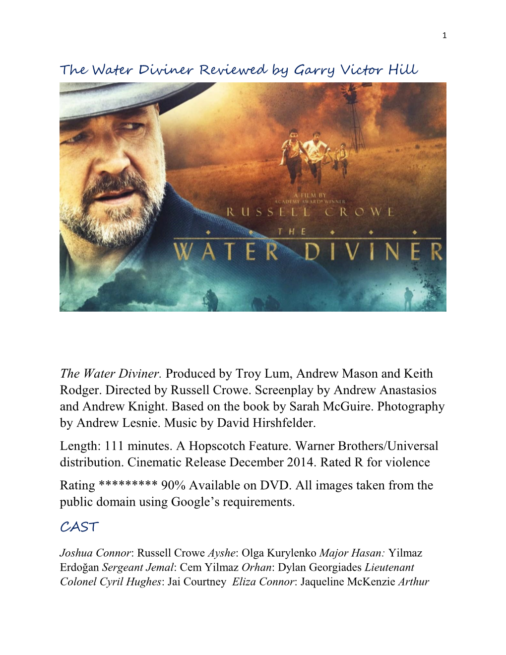 The Water Diviner Reviewed by Garry Victor Hill the Water Diviner