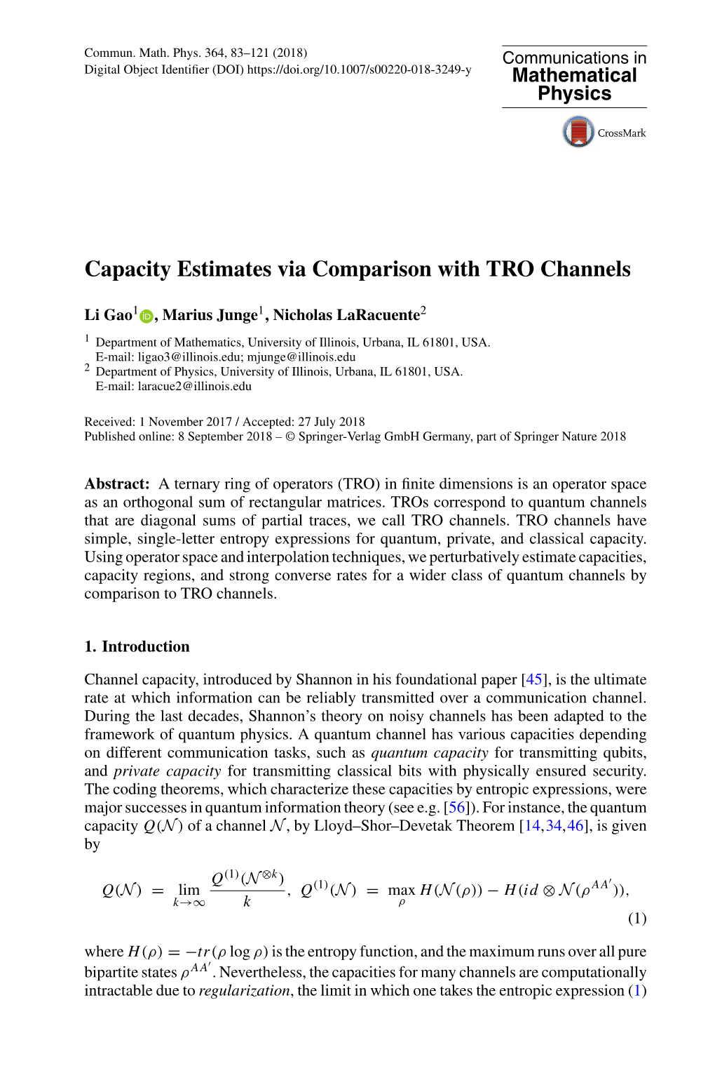 Capacity Estimates Via Comparison with TRO Channels