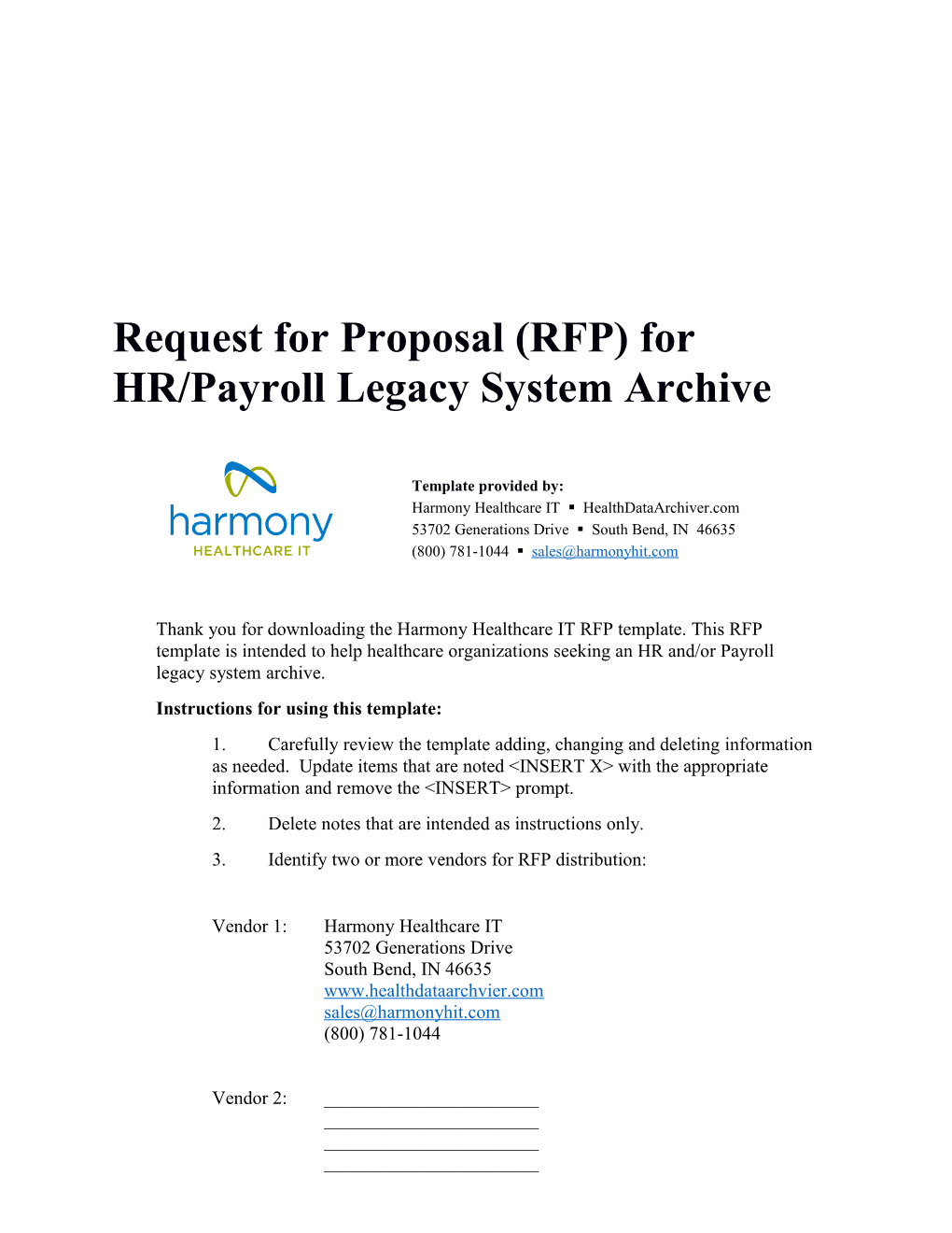 Request for Proposal (RFP) for Legacy System Archive