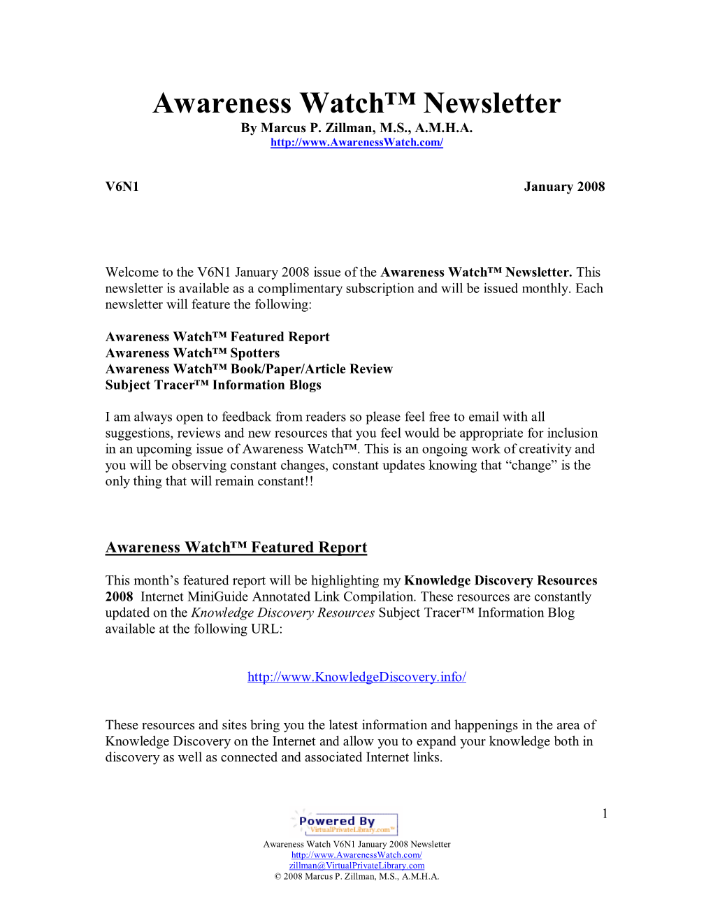 Awareness Watch™ Newsletter by Marcus P