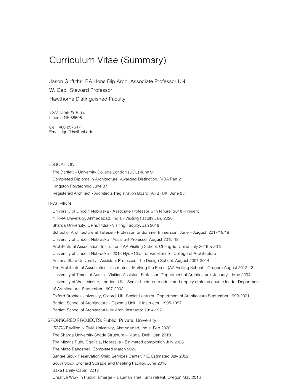 Curriculum Vitae (Summary)