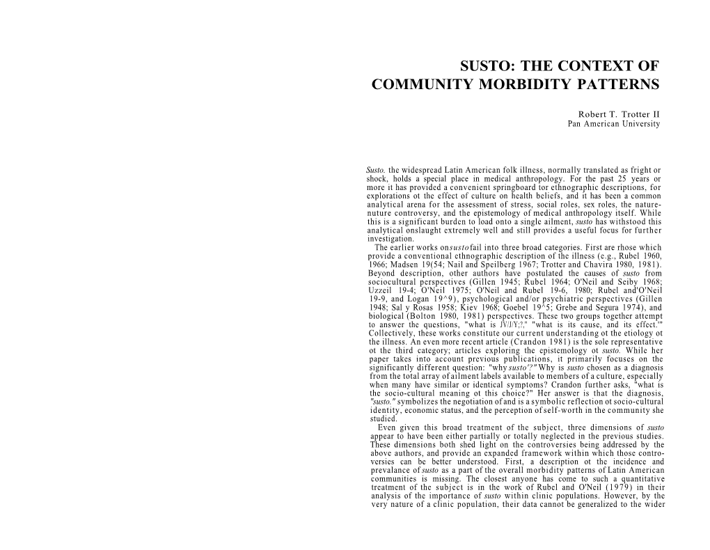 Susto: the Context of Community Morbidity Patterns