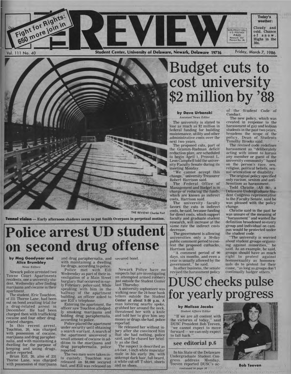 Cost University $2 Million by '88 of the Student Code of by Dave Urbanski Conduct