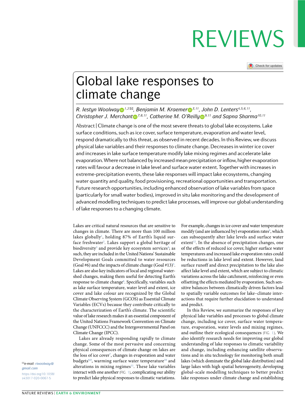 Global Lake Responses to Climate Change