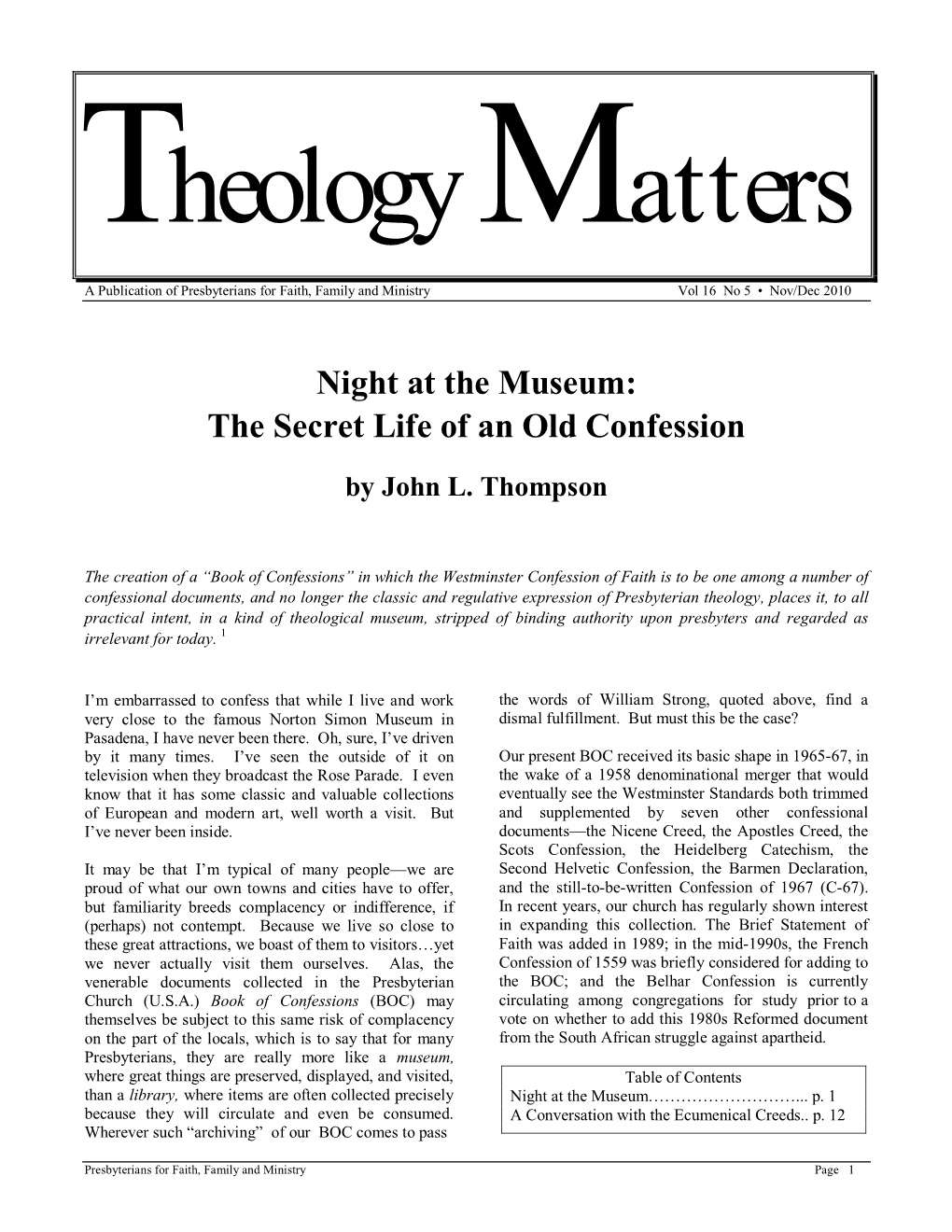 Night at the Museum: the Secret Life of an Old Confession