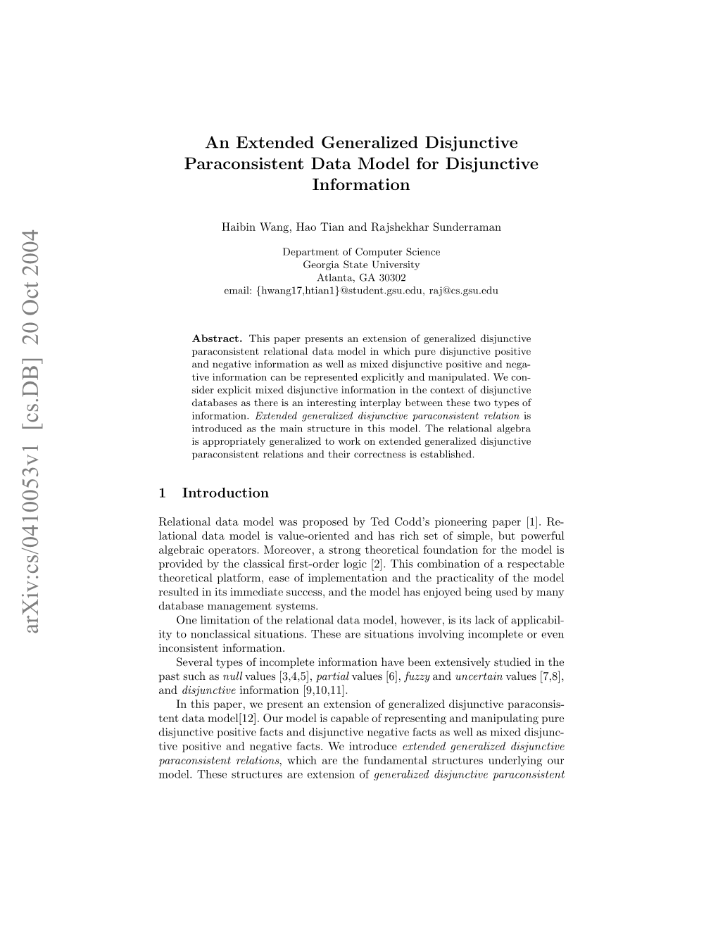 Arxiv:Cs/0410053V1 [Cs.DB] 20 Oct 2004 Oe.Teesrcue R Xeso of Extension Are Structures These Model