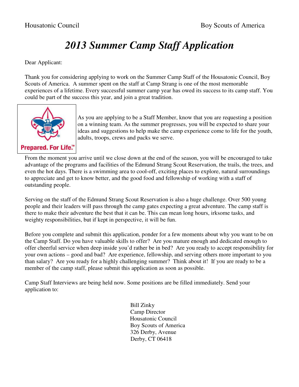 2013 Summer Camp Staff Application