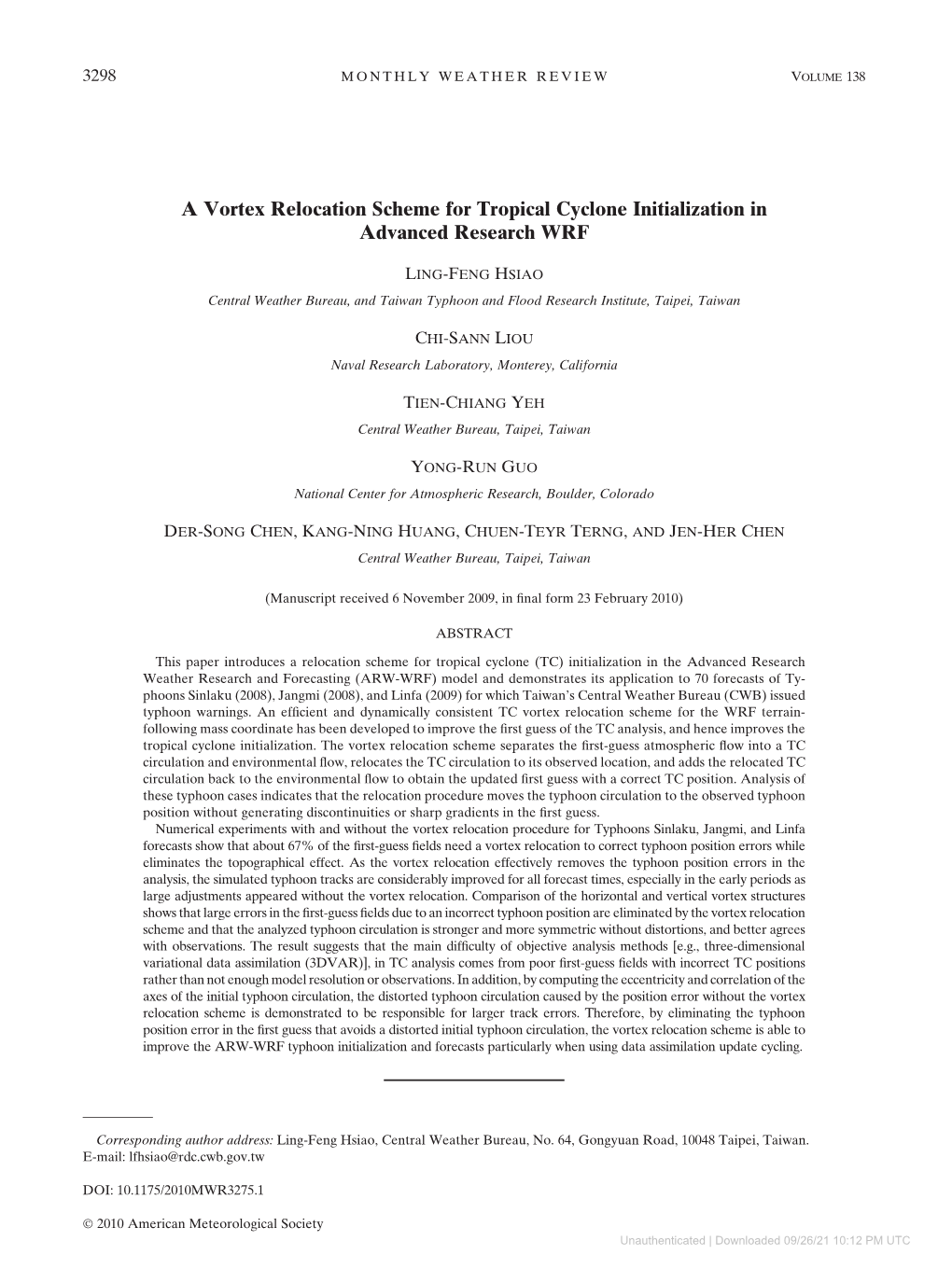 A Vortex Relocation Scheme for Tropical Cyclone Initialization in Advanced Research WRF