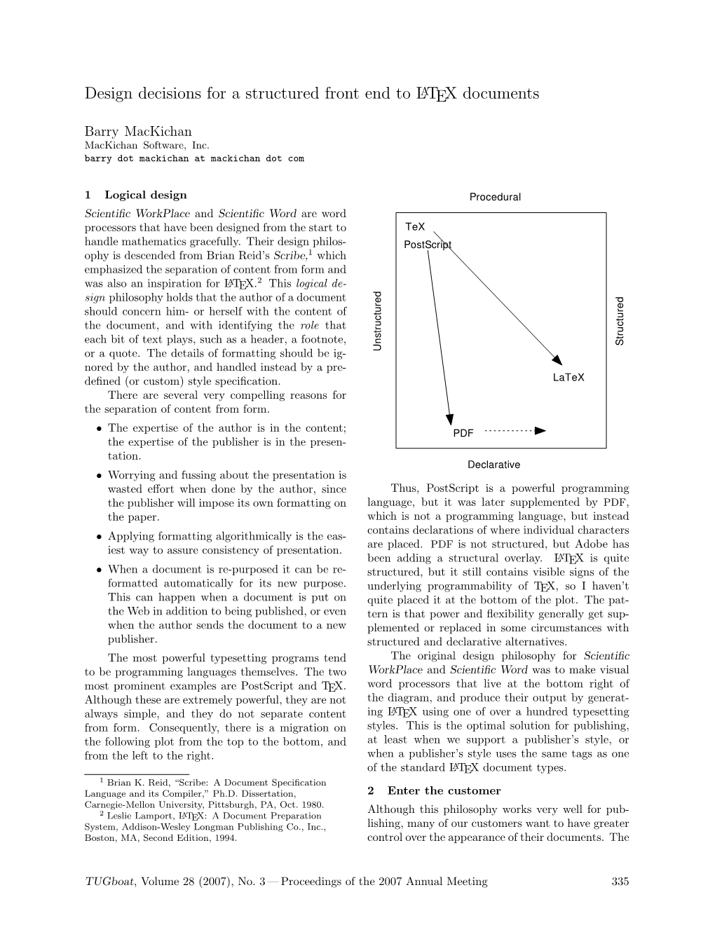 Design Decisions for a Structured Front End to LATEX Documents