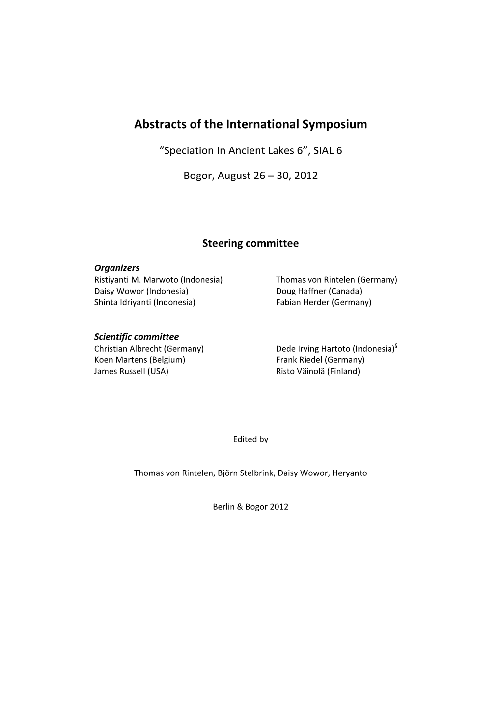 Abstracts of the International Symposium