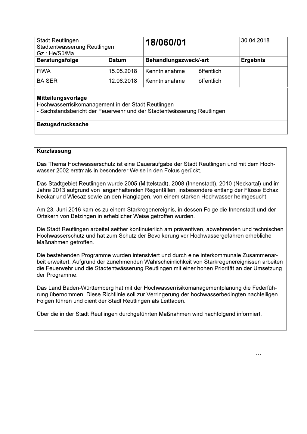 Sachstandsbericht Der Feuerwehr Und Der Stadtentwässerung Reutlingen