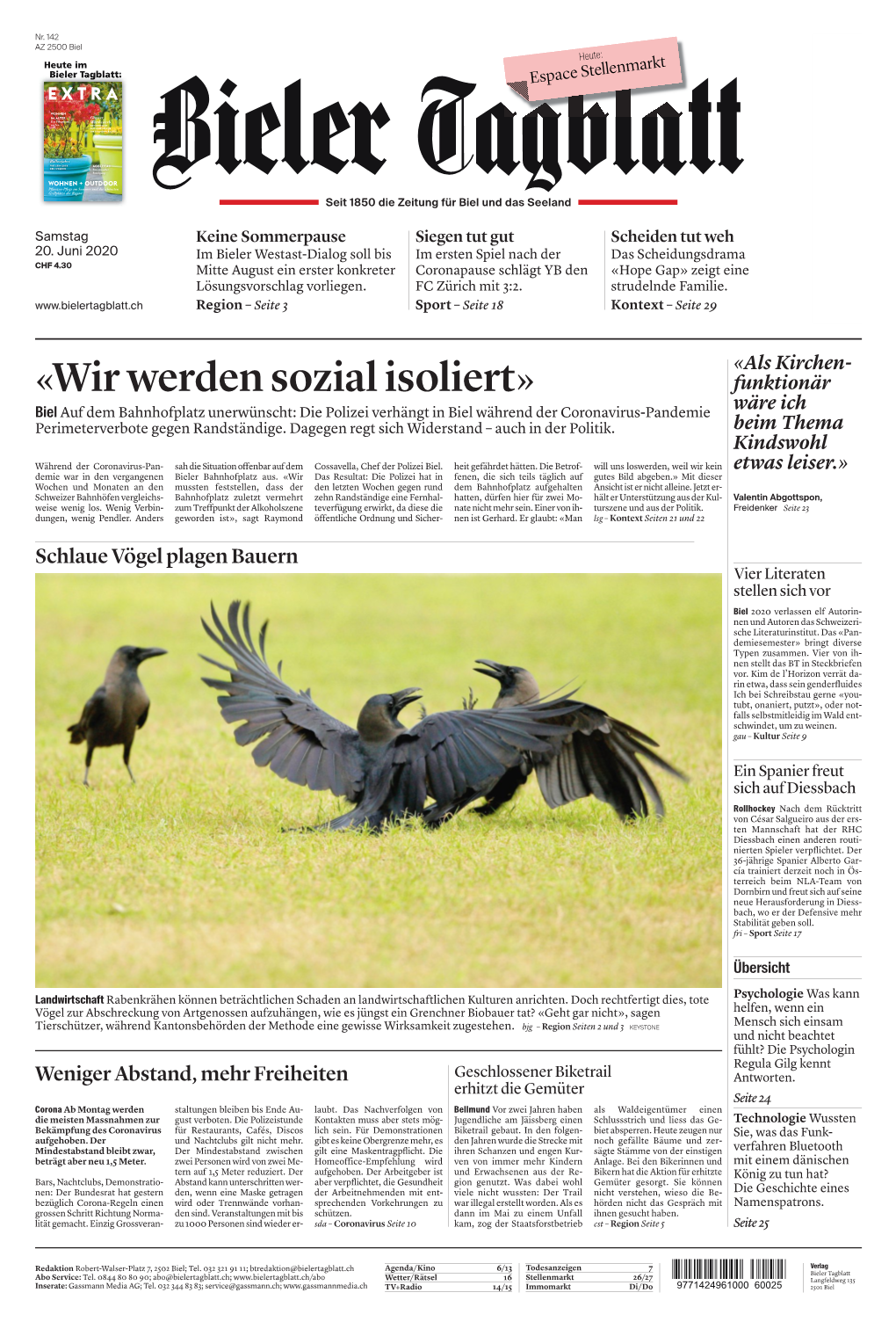 Bieler Tagblatt Vom 20.6.2020: Einer Kämpft Gegen Die