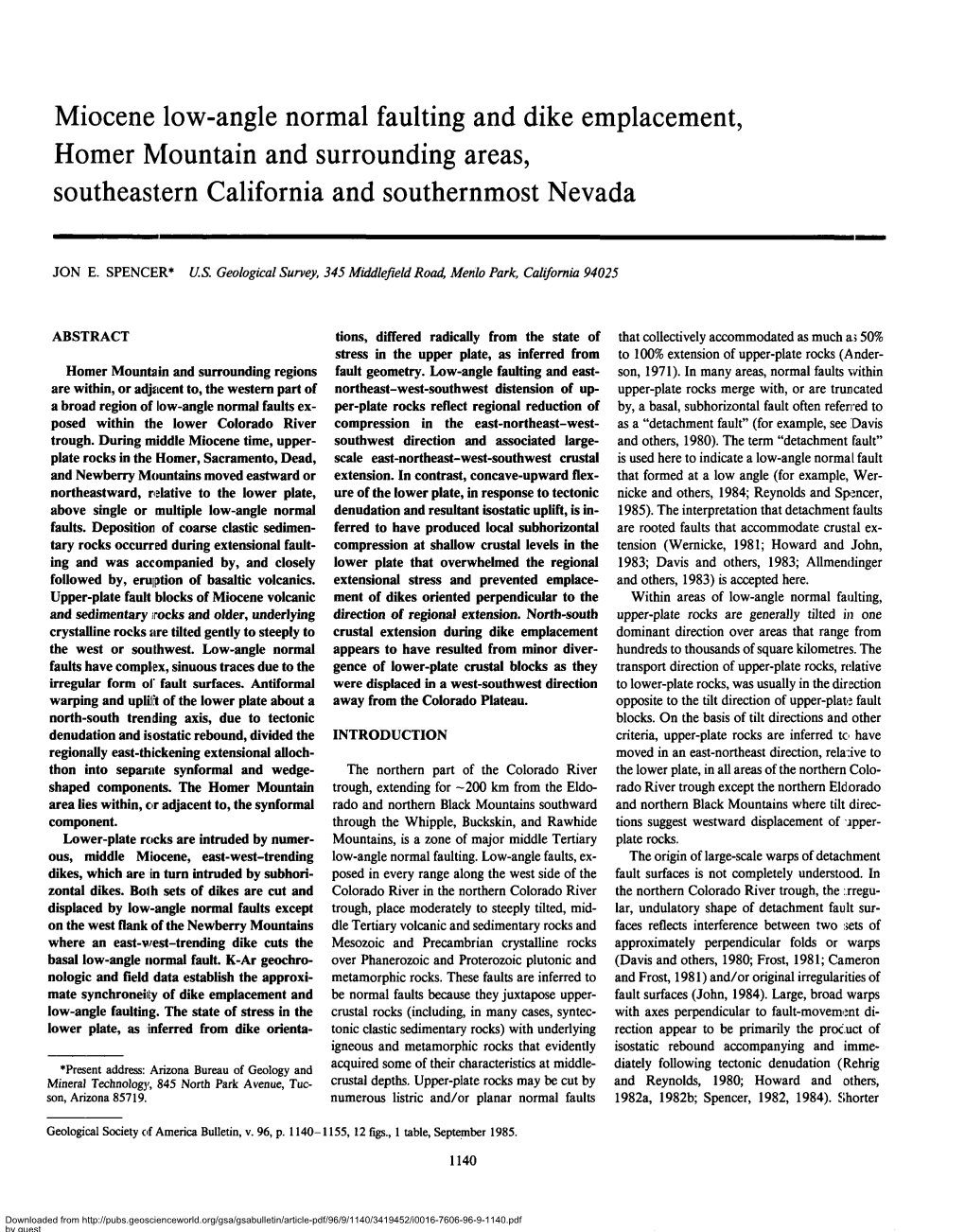 Miocene Low-Angle Normal Faulting and Dike Emplacement, Homer Mountain and Surrounding Areas, Southeastern California and Southernmost Nevada