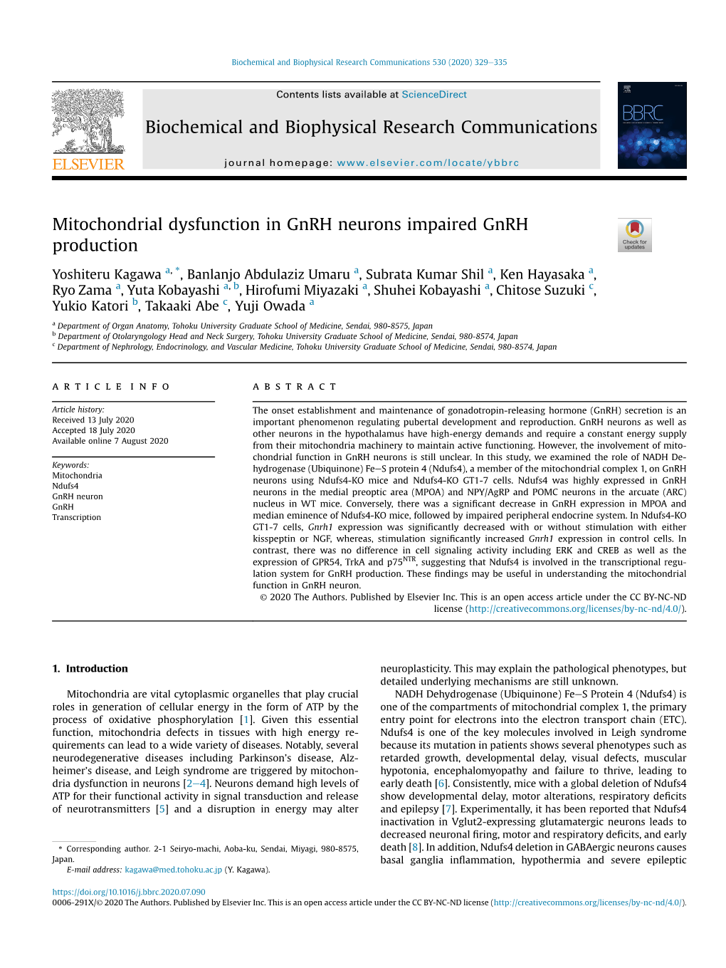 Mitochondrial Dysfunction in Gnrh Neurons Impaired Gnrh Production