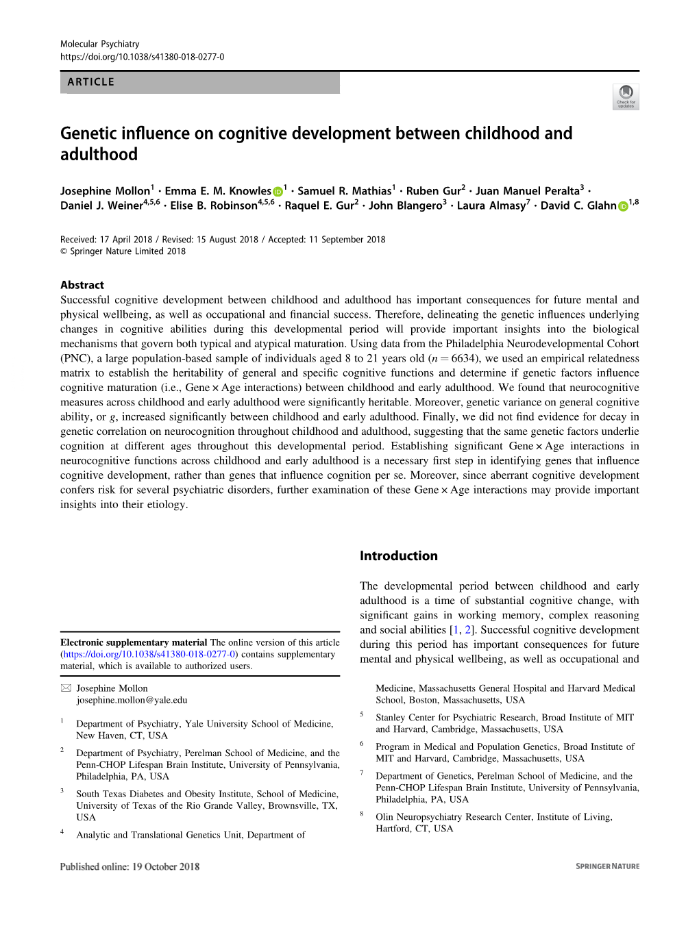 Genetic Influence on Cognitive Development Between Childhood