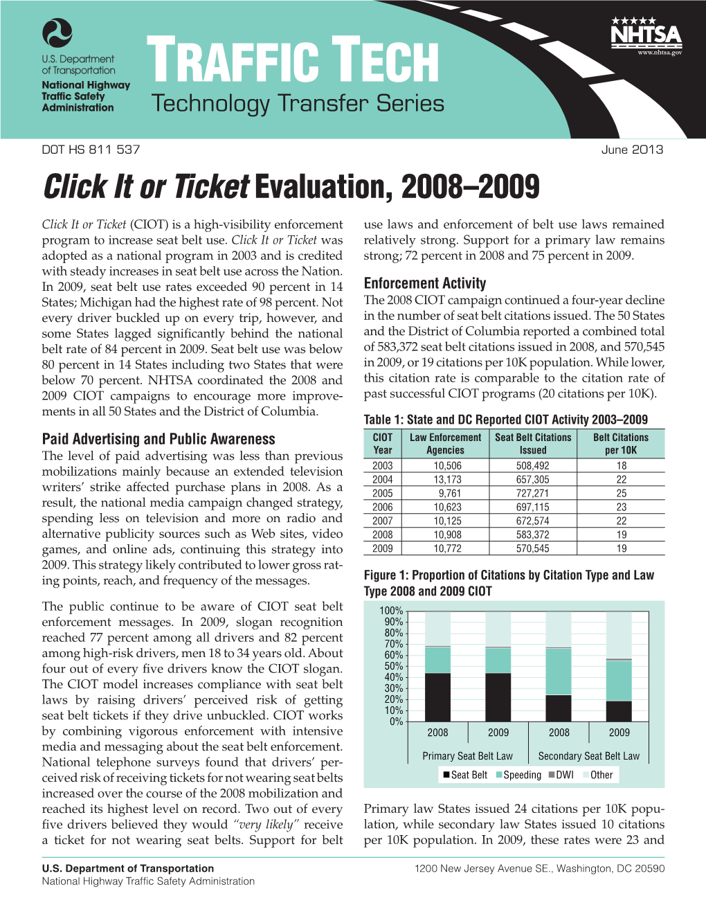 Traffic Tech: "Click It Or Ticket" Evaluation, 2008–2009